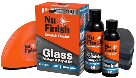 Nu Finish Kit de restauración y repulsión de vidrio, régimen de dos pasos para parabrisas de coche, incluye compuesto de pulido, sellador cerámico, herramienta aplicador de precisión y 2