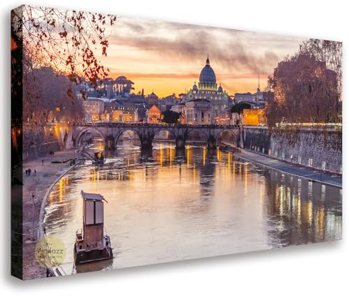 Wallazz Quadro su Tela Lazio - Quadri Moderni Soggiorno - Roma, Colosseo, Trastevere, Ponte Milvio - Stampa su Tela - Quadro Moderno Soggiorno 50x100cm