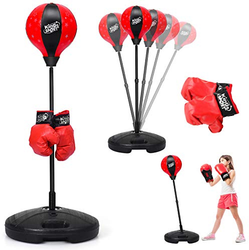 GOPLUS Punchingboll, höjdjusterbar stående box 81–123,5 cm, punch boxningsset inkl. boxningshandskar och handpump, bas för fyllning med vatten eller sand, boxningssäck för barn över 3 år