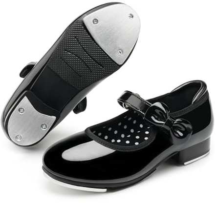 Stelle Girls Tap Shoes Toddler Dance Shoes PU Leather Easy Strap(Toddler/Little Kid/Big Kid)(Black,9MT)