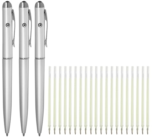 Stylo à encre invisible, lot de 3 avec 20 recharges, stylos espions pour écrire des messages secrets dans les pochettes surprises, marqueur LED UV, stylos secrets pour les pochettes
