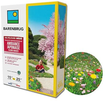 BARENBRUG - Pelouse Ambiance Japonaise - Mélange de Fleurs entre 30 et 50 cm - Très Bel Aspect Esthétique - Couvert Tapissant - Favorise la Biodiversité - Fabriqué en France - 500G