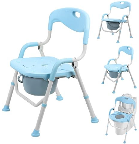 cukoekim Chaise percée 4 en 1 imperméable pour toilettes médicales, chaise percée pliable, chaise percée de chevet réglable pour personnes âgées, chaise percée rembourrée avec seau, jusqu'à 181,4 kg A