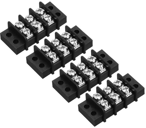 sourcing map 4 Pcs 3 Positions Terminal Block 300V 20A 9.5mm Pitch Dual Rows 3 Circuits DIN Row Screw Terminals Strip