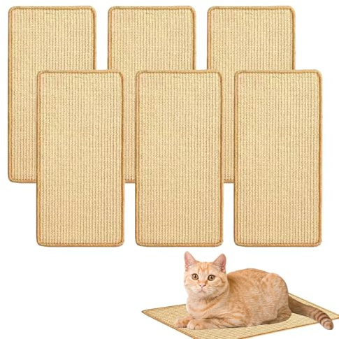 6 Pcs Cat Scratcher Mat, Sisal Cat Scratching Pad Scratch Mat for Cat with Adhesive Loop Tape Cat Scratch Pad Rug for Protect Wall Couch Carpet Window Perch (15.7x7.8 Inch)