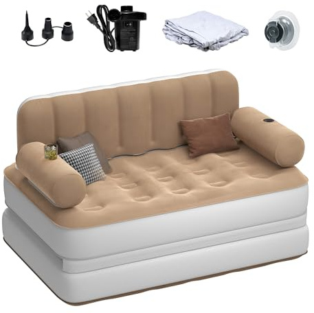 YITAHOME Queen Size Air Sofa Bed Mattress with Headboard and Pump, Blow Up Couch Inflatable Bed for Home Living Room, 79 x 60 x 25 (Brown)