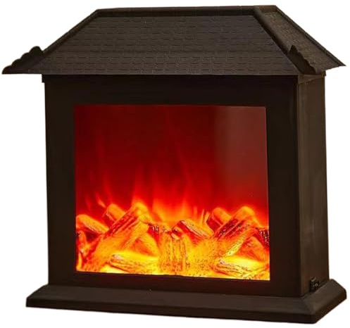 Fireplace, Realistic Flame Effect LED Fireplace, Battery Operated/USB Small Electric, House Shape Decorative for Living Room, Garden, Balcony.
