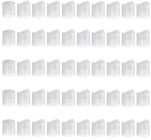 sourcing map 50pcs PP Plastic Disc Top Caps, 20/410 Replacement Press Caps Durable Dispensing Lids for Squeeze Bottles, Refillable Bottles, Plastic, Empty, Shampoo, Clear