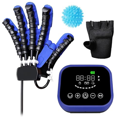 Guanti Robot Per Riabilitazione, Ortesi Per Dita, Attrezzatura Per Allenamento Per La Riabilitazione Dell'emiplegia Da Ictus, Per Il Recupero Della Funzione Della (Size:S,Color:Mano sinistra blu)