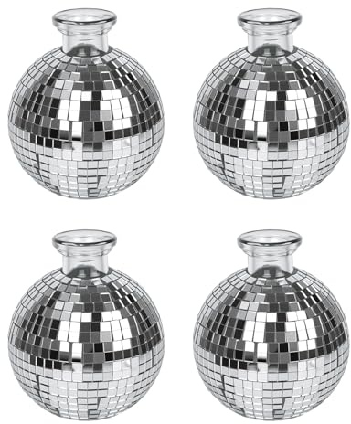 YHNDECO Discobollvas, dekoration, kula, planteringskärl, diskokula, vas, dekoration för centrumsmycken, silverspegelglasdekoration för bord, fest, bröllop, hem eller sovrum (9,6 x 8,7 cm