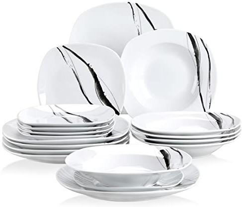 VEWEET Tafelservice 'Teresa' aus Porzellan, 18-teilig | Geschirrset beinhaltet Speiseteller, Dessertteller und Suppenteller | Geschirrservice für 4-12 Personen