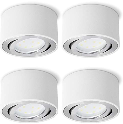 SSC-LUXon 4er Set CELI-1W Aufbauspot weiß, rund & dimmbar - mit wechselbarem LED dim 4W warmweiß 230V - Aufbaustrahler flach schwenkbar