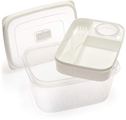 com-four® Lunch box bianco con posate e contenitore per salsa - Bento box per lavoro, scuola, università e viaggi - Lunch box lavabile in lavastoviglie (01 pezzo - bianco - 19 cm)