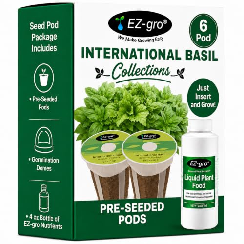 EZ-GRO International - Kit di semi di basilico (6 baccelli), semi idroponici pre-seminati con spugne Oasis®, per tutti i sistemi di coltivazione idroponica, nessun montaggio richiesto, 35+ raccolta di