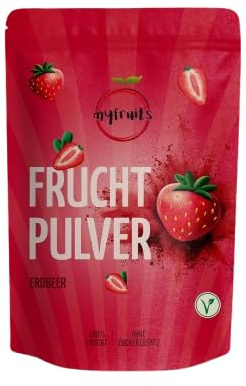 myfruits Jordgubbspulver, frystorkat, 350 g, 100 % jordgubbar, fruktpulver för smoothie, shakes och yoghurt