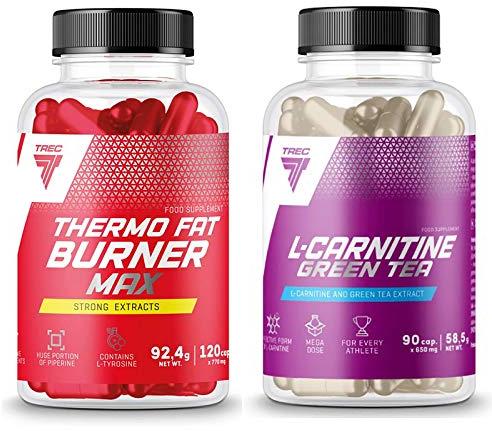 Thermo Fatburner MAX 120 Kapseln + L-Carnitin Grüner Tee 90 Kapseln | Gewichtsverlust | Schlankheitspillen | Energiepillen | Reduzierung des Fettgewebes