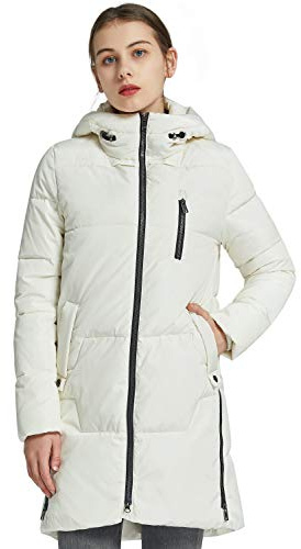 OROLAY Piumino da Donna con Cappuccio Cappotto Invernale a Metà Lunghezza Calda Giacca da Esterno Bianco XXL