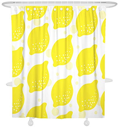 Oduo Duschvorhänge für Badewannen - Zitrone Obst 3D Drucken Duschvorhang Wasserdicht Antischimmel Bad Vorhang Waschbar Badewanne Vorhang mit 12 Duschvorhangringe (Gelbe Zitrone,180x200cm)