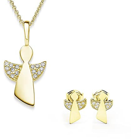 Amoonìc Schmuckset Mädchen Gold (Silber 925 vergoldet) Engel Kette Kommunion Geschenke für Mädchen Schmuck Schutzengel Kette Kinder Geschenke Taufe Geschenke zur Geburt Kinderkette Halskette Ohrringe