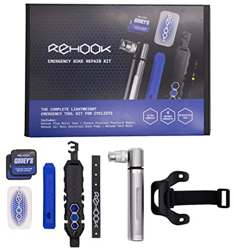 Rehook Emergency Bike Repair Kit | Complete Lightweight Emergency Cycling Toolkit | Plus Multi-Tool, AIR Bike Pump, Tyre Levers, Glueless Puncture Repair Patches | UK Made Tools