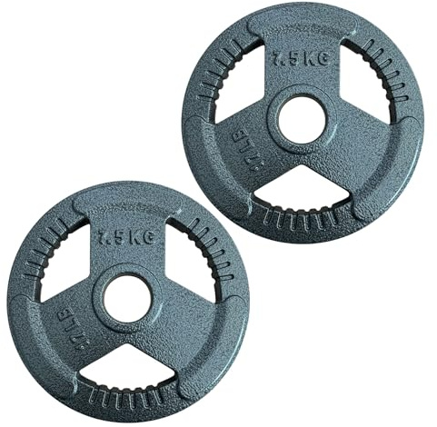 Chase Fitness 7.5KG Tri Grip Cast Iron 2 Olympic Weight Plate Discs 1.25-25kg (7.5kg x 2)