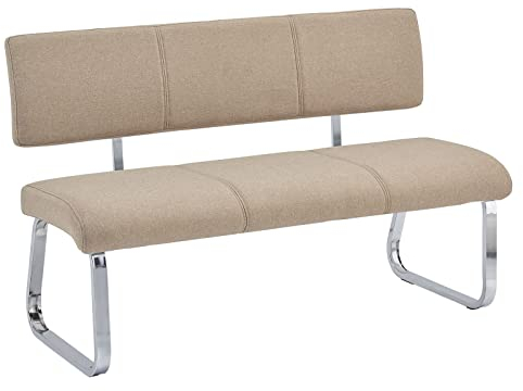 IDIMEX Esszimmerbank Vilas für 3 Personen mit Stoffbezug, beige - verchromtes Metallgestell, Sitzbank für Esszimmer mit Rückenlehne komfortabel gepolstert, Essbank für Küche