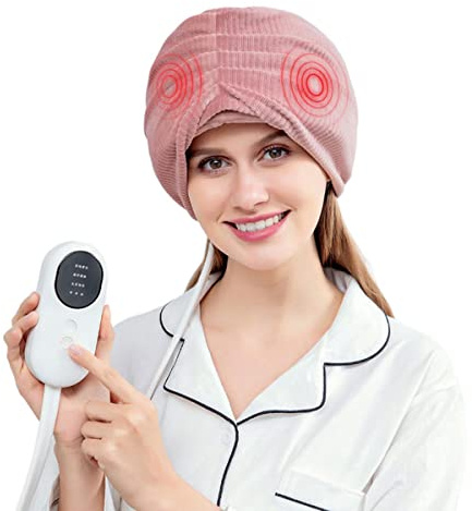 Masajeador eléctrico para el cuero cabelludo, Aire comprimido Masajeador de cabeza con calor, Aparato de masaje de cabeza para relajar el estrés Dormir bien y crecimiento del cabello (rosa)