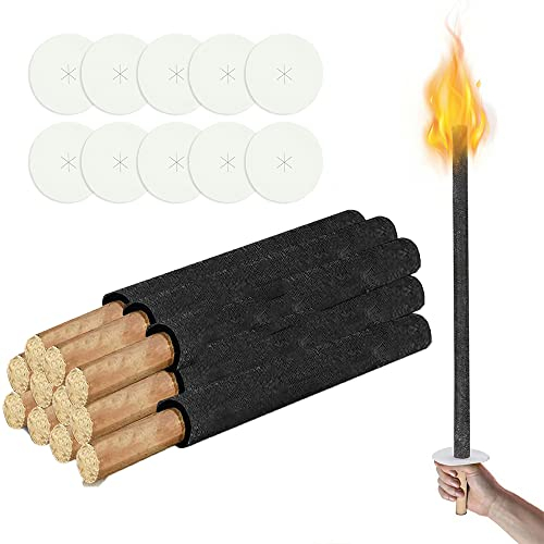 Cecaylie Lot de 10 torches en cire naturelle Torches pour la randonnée des torches, temps de combustion 100 min, avec protection des mains, torches de cire pour jardin, extérieur, randonnée nocturne