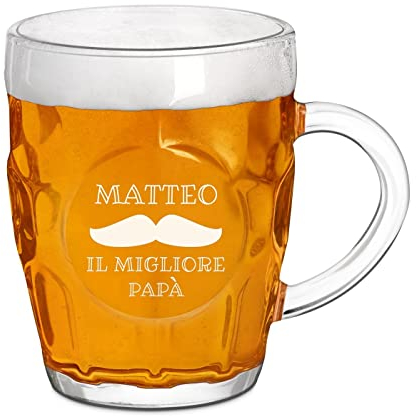 Maverton Boccale birra con incisione - bicchiere da birra personalizzato 500 ml con manico per uomo - calice birra - bicchieri personalizzati con nome - per compleanno - Baffi