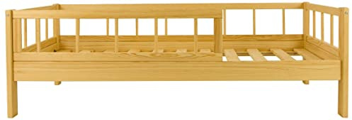 Velinda Lit d'enfant en Bois avec Les barrières, lit en Bois de Style scandinave 160x80 (Couleur: Bois Naturel)