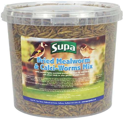 Supa Dried Mealworm & Calci-worm Mix 3 Litre Bucket, High Energy Protein Rich Treat for Garden Birds, Attract More Birds to Your Garden, Quality Wild Bird Food