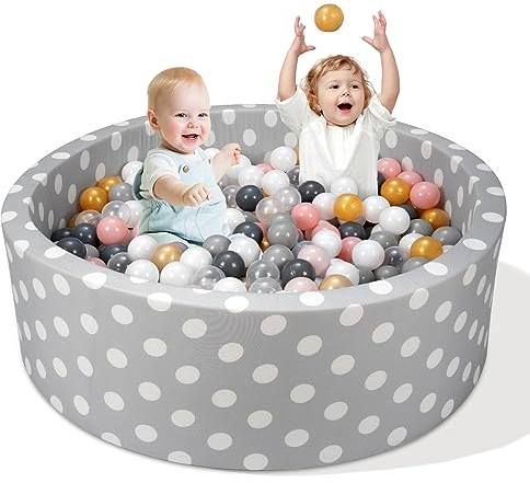 Funsland Bällebad Baby (Kein Ball), 90x30cm Rund Groß Bällepool, Graue Punkte Bällebad Schaumstoff Geschenke für Babys Kinder ab 1 2 3 Jahr, Ball Pit Abnehmbarer Reinigungsstoff mit Reißverschluss