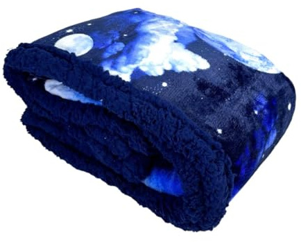 Tata Home Coperta Plaid Morbida Coperta Pile Super Calda Invernale Plaid Divano Flanella Retro Agnellato Sherpa 3 Misure 5 Disegni (Pianeti, Singolo 150x200 cm)