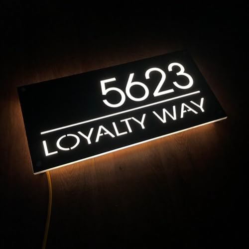 12V LED House Sign Modern LED House Numbers Outdoor:Personalized Art Deco Backlit Address Sign for Increased Visibility