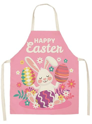 GERRIT Easter Day Apron, Cute Cartoon Bunny Easter Eggs Bib Apron Waterproof Durable Rabbit Apron for Women Teens and Kids Suitable for Kitchen Restaurant BBQ Baking Cooking Crafting