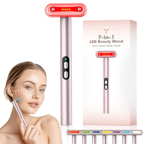 weyais Face-Massager, Red Light Therapy for Face, 7 Colors Led Face Wand Light Therapy Facial Massager Tool