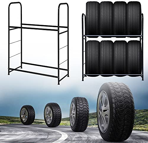 FIVMEN Reifenregal Reifenständer 8 Reifen, mit 2 Ebenen Autoreifen Regal 107x46cm Felgenbaum, Max bis 200KG