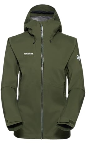 Mammut Hardshell Hooded Jacket for Women - Waterproof, Lightweight, Breathable Hiking and Trail Running Jacket, Recycled Materials, Dark Marsh, Large