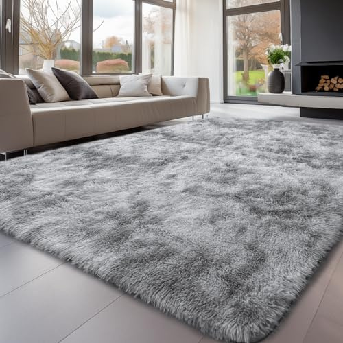 Treeboy Modern Rugs Living Room 200x300cm,Grey Area Rugs for Bedroom,Washable Anti-Slip Extra Large Shaggy Soft Carpet Mat Living Room Fluffy Floor Rugs Mat for Kids Room