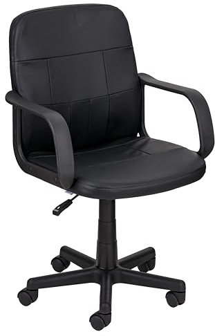 Baroni Home Silla de Oficina ergonómica de Piel sintética Negra, con Ruedas giratorias, reposabrazos, Altura Regulable, de Acero y Espuma Blanda, fácil de Montar y desplazar, 56x48x95 cm