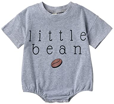 XIXIMAON Newborn Clothes Summer Little Bean Romper Infant Baby Girls Boys Short Sleeve Crew Neck Embroidery Letter Jumpsuit Toddler Shirts (Gray, 6-12 Months)