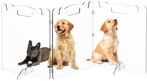 Clear Acrylic Pet Dog Gate - Folding Transparent Gates for Small Dogs Pets - Freestanding Foldable Tall Puppy Doggy Fence Door for Inside Indoor House Doorways Room Divider Barrier