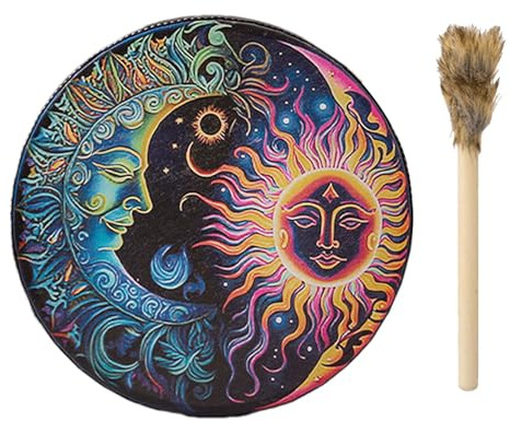 Indisk trumma, handtrummor för vuxna | chamansk handtrumma av PU-läder – autentiskt ljudverktyg för musik, rund vintage shamanaccessoar med trähammare för hemmet