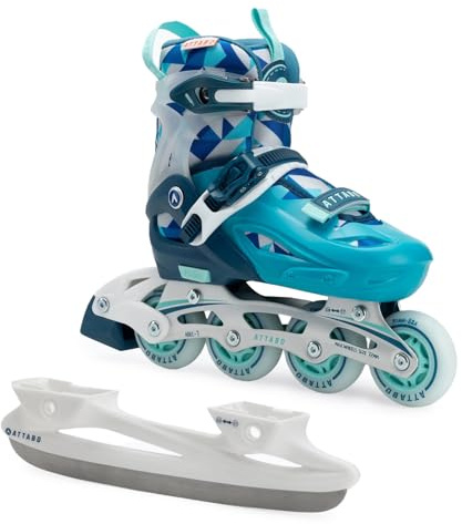 ATTABO Flashled – Kinder-Schlittschuhe 2-in-1 mit leuchtenden LED-Rollen, verstellbar, EN 13843, ABEC-7, Alu-Schiene, TPR-Bremse – im Sommer als Inline-Skates nutzbar