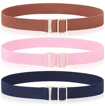 Kajeer Kids Belt for Girls,3 Pack Stretch Belts Invisible Adjustable Gold Buckle Toddler Youth Belt for Uniform Casual
