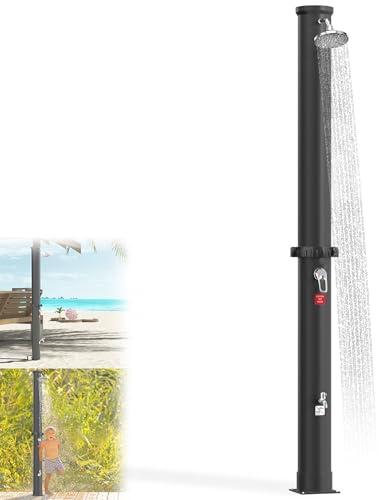 QEENTOE Ducha solar de 40 litros, para exterior, jardín, piscina, exterior, con regulación de temperatura (hasta 60 °C), incluye cabezal de ducha de lluvia y grifo sin conexión de alimentación