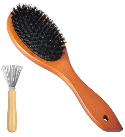 Cepillo De Pelo Madera Cerdas De Jabalí 2 Piezas Cepillo De Cerdas De Jabalí Para Barba, Para Peinar El Cabello Y La Barba, Reduciendo La Rotura Del Cabello, Para Mujeres, Hombres, Niños