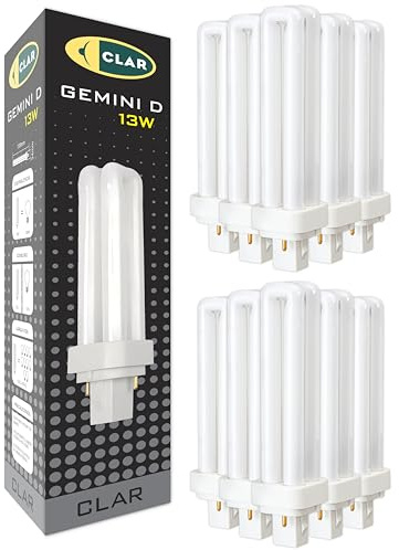 Fluorescerande glödlampa Gemini D 13 W 6 500K G24d-2 kallt vitt ljus kompakt rör CFL professionell 2 stift hög ström teknisk belysning precision ersättning kontor laboratorium kök verkstad