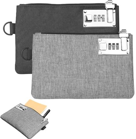 Baifulai 2 stycken luktsäkra påsar med kombinationslås: 21 × 13,5 cm säker och vattentät plånbok med lås, dokumentväska med lås för kontanter, pass, kreditkort (grå + svart)