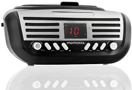 Memorex Retro AM/FM Radio Boombox | MX-BCD110(K) | Top-Loading CD Player | Bluetooth Wireless Streaming | Aux-in, LED Display, Programmable CD Playback, AC or Battery Powered Model (Black)